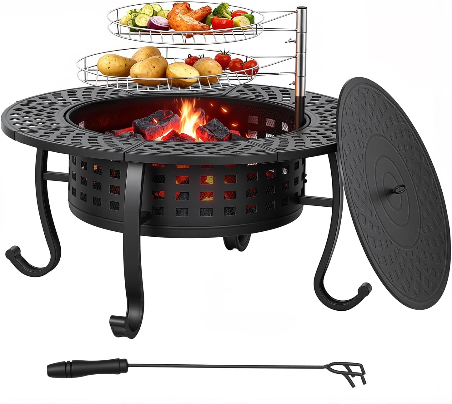 🔥 Outdoor Adjustable Fire Pit & Grill 🔥 Perfect Backyard BBQ & Cozy Nights 🏡✨
