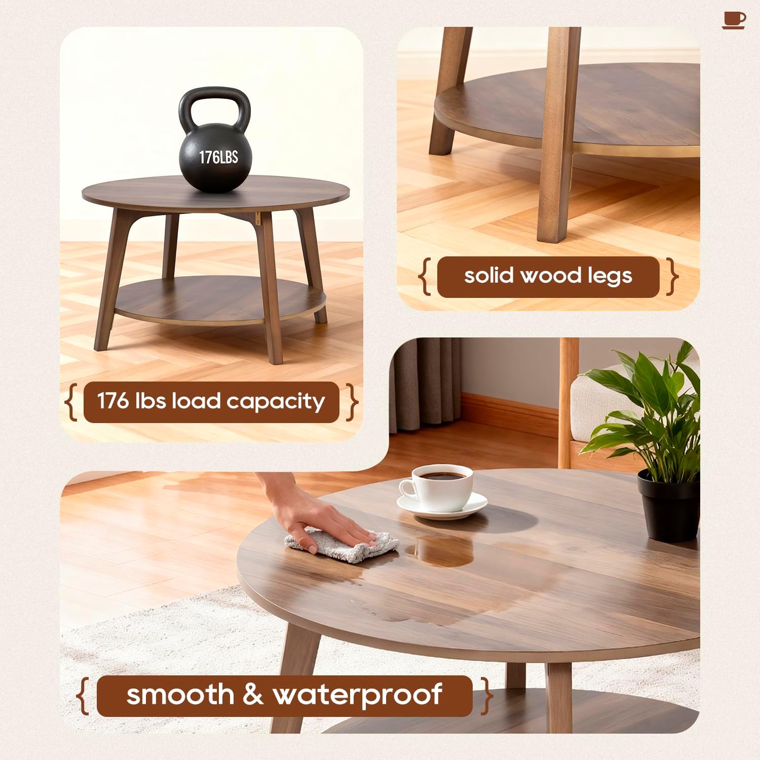 ☕ Round Coffee Table with Storage 🪵 Stylish & Functional Living Room Table ✨🏡