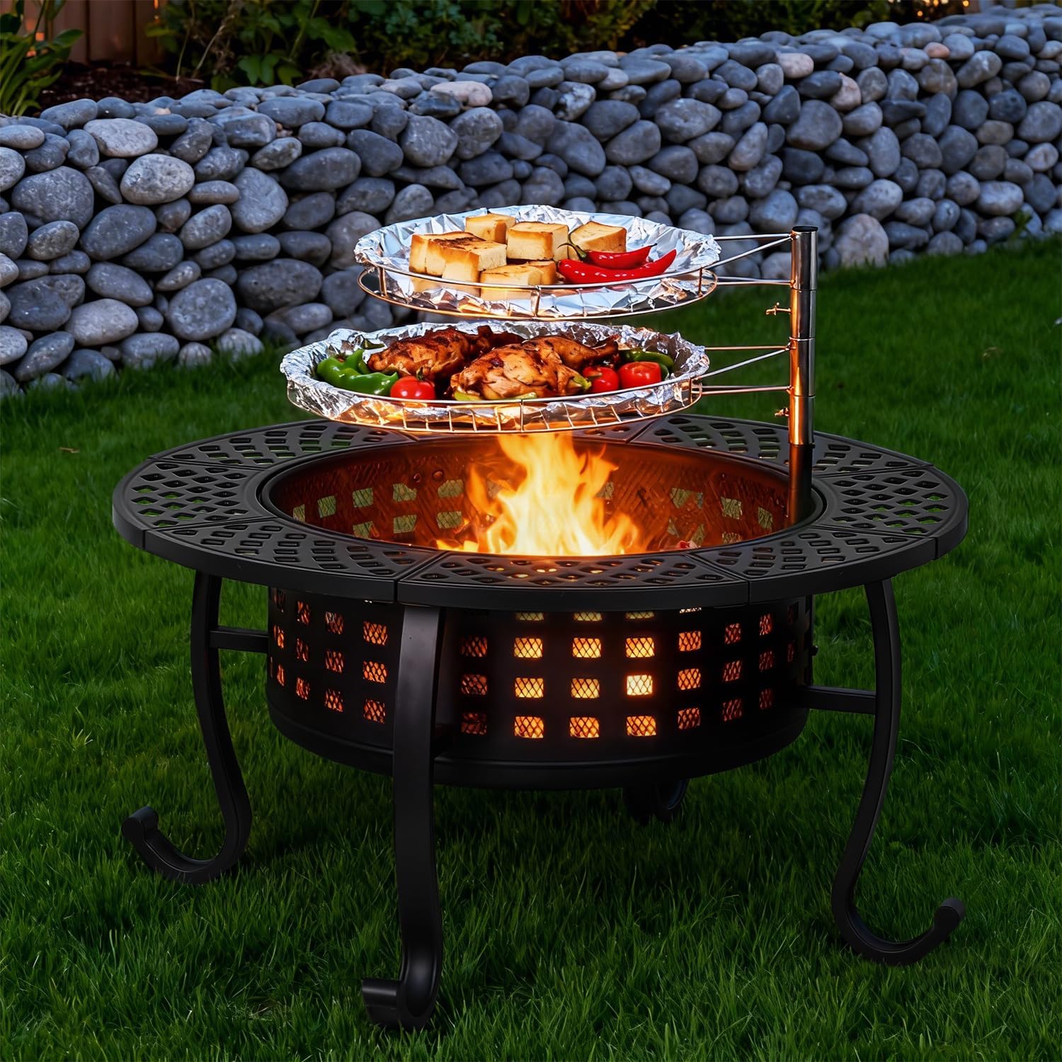 🔥 Outdoor Adjustable Fire Pit & Grill 🔥 Perfect Backyard BBQ & Cozy Nights 🏡✨